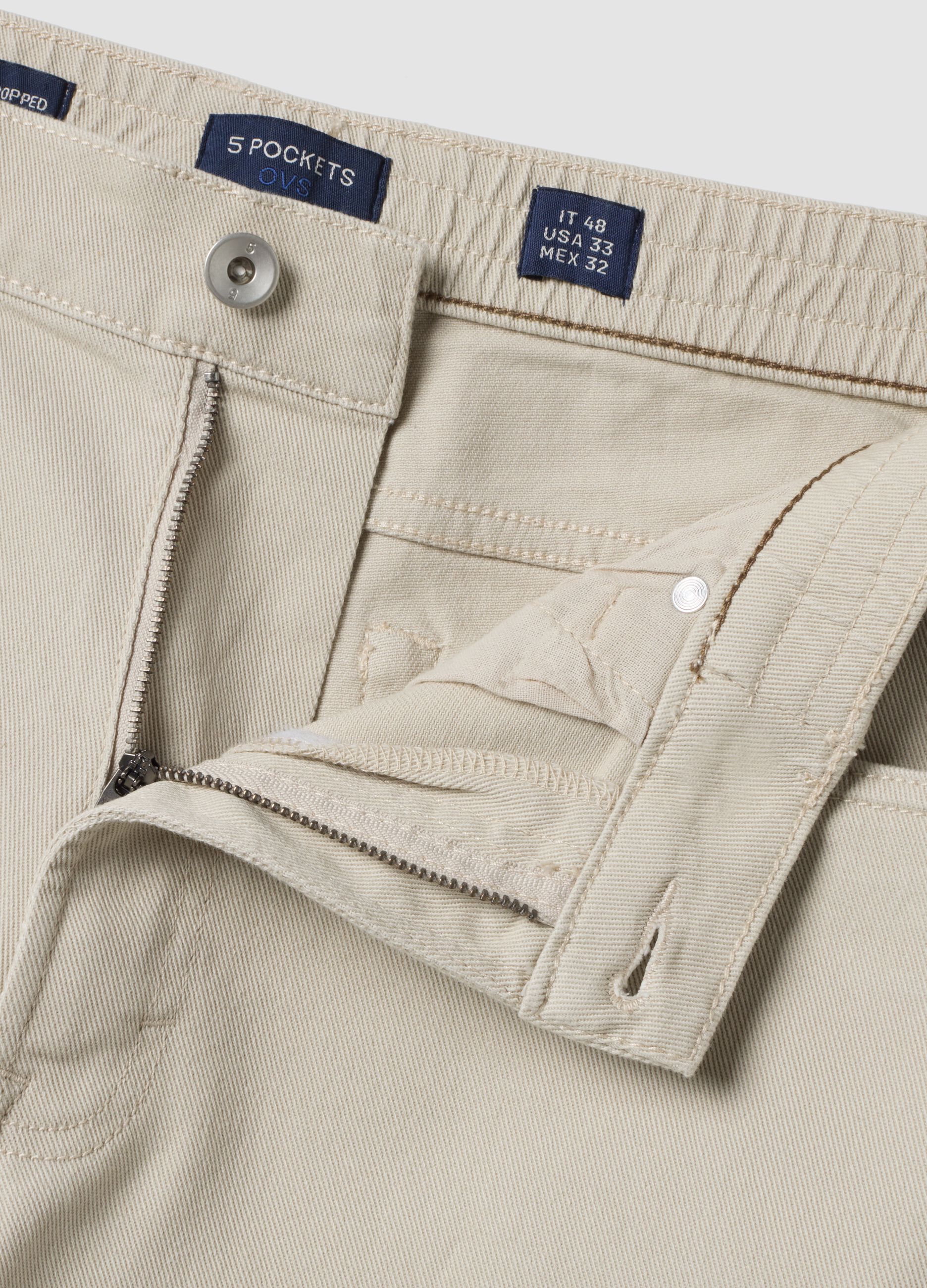 Pantaloni straight grigi in twill di cotone elasticizzato