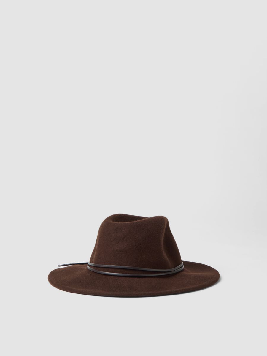 Brown pure wool wide-brim hat_1