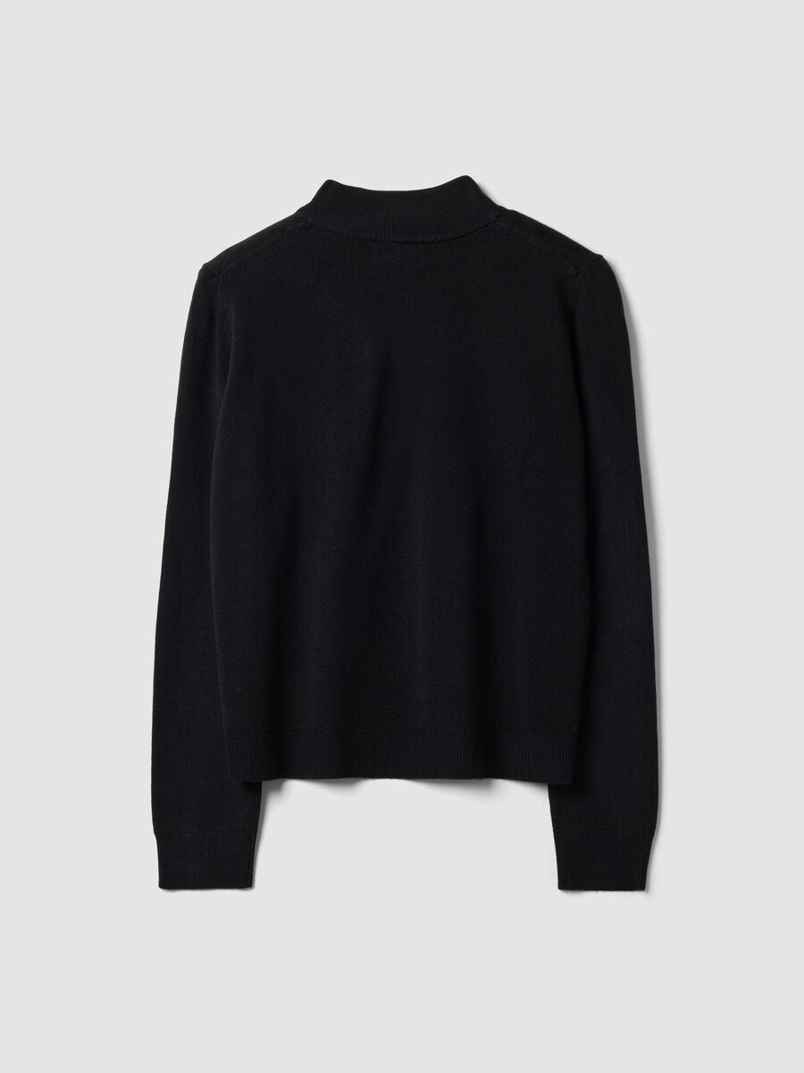 Black long-sleeve top with raised neckline, regular fit_6