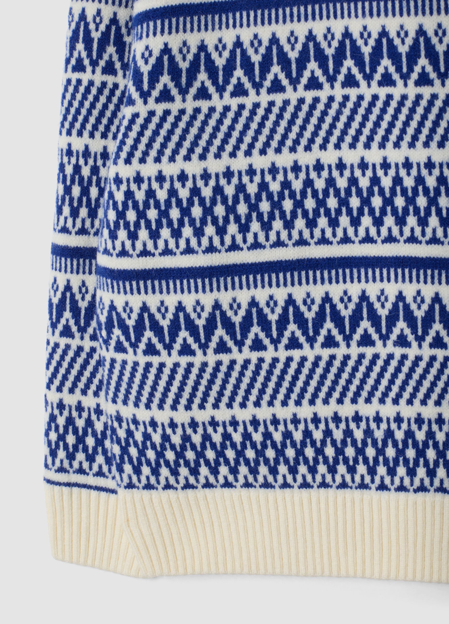 Ivory and royal blue jacquard crew-neck jumper, regular fit
