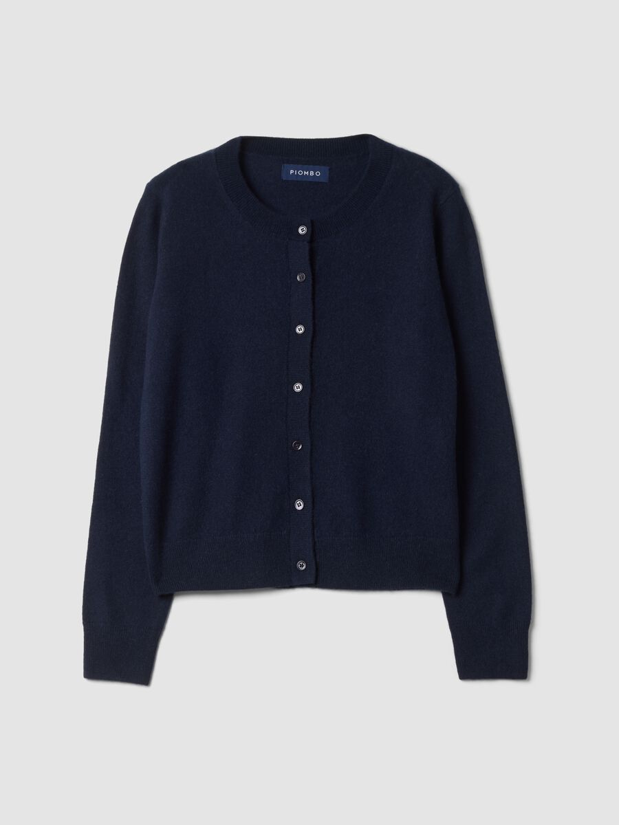 Blue crew-neck pure cashmere cardigan_0
