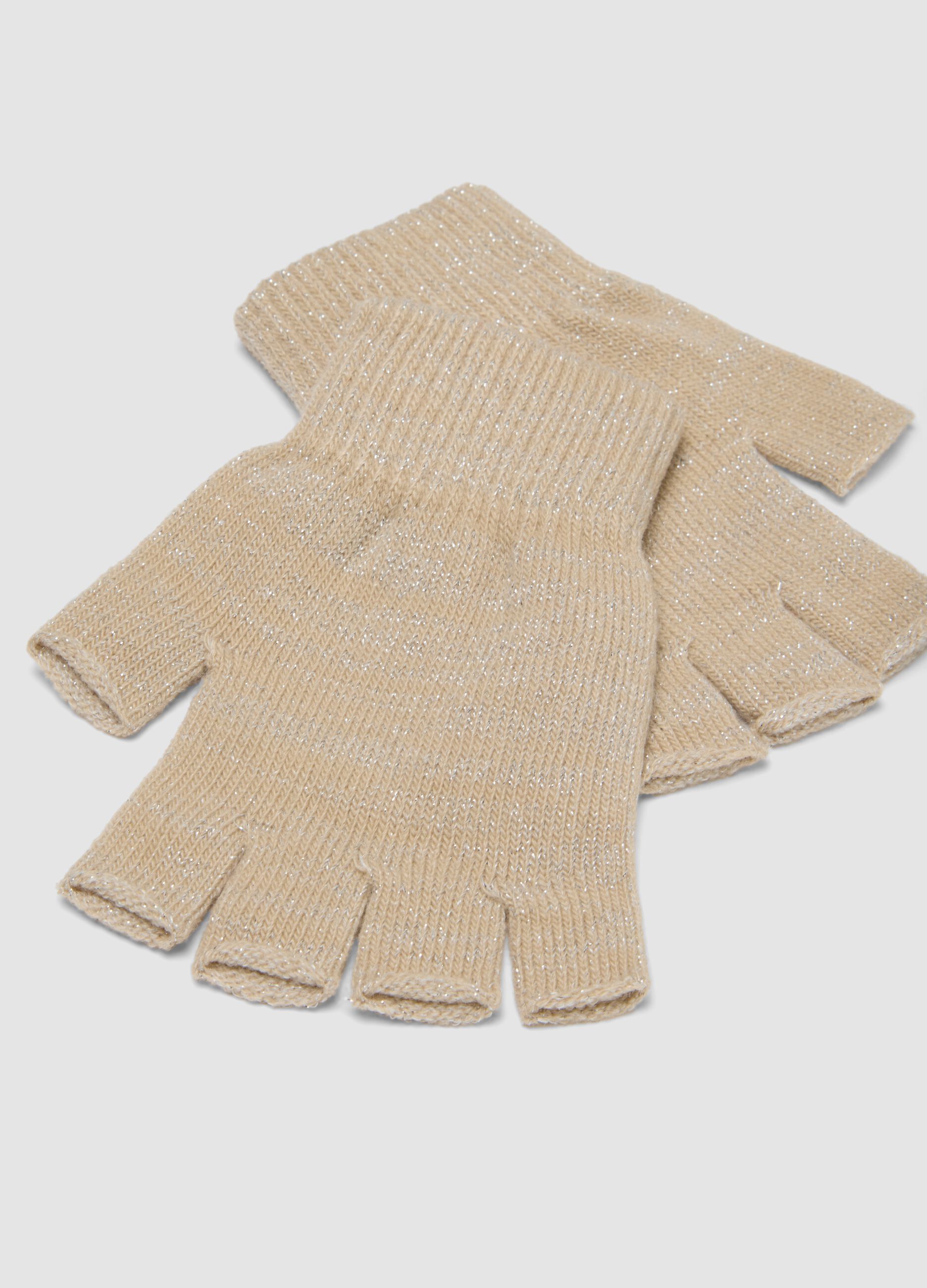 Beige lurex stretch-fabric gloves
