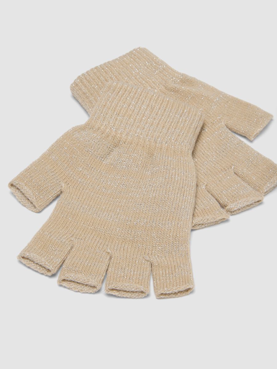 Beige lurex stretch-fabric gloves_2