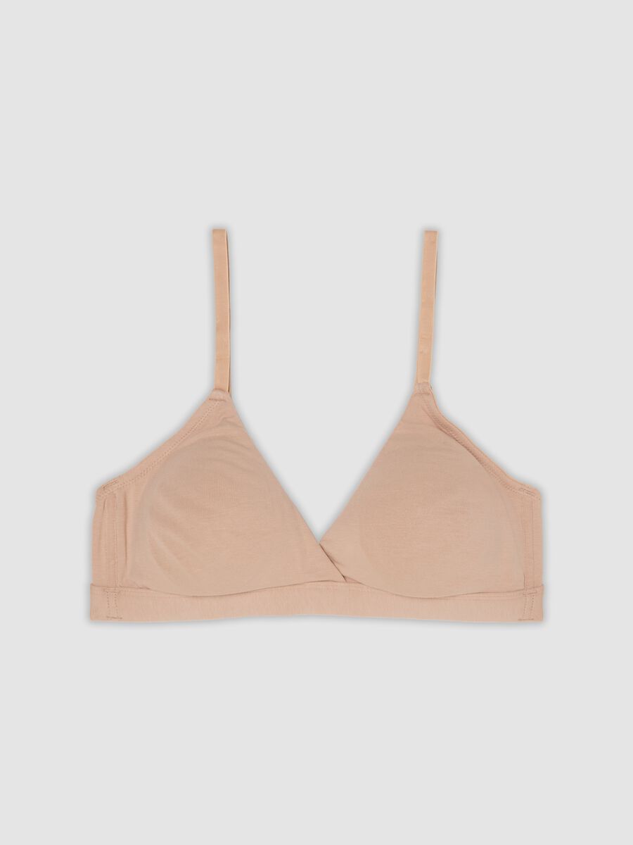 Beige organic cotton and stretch viscose triangle bra_0