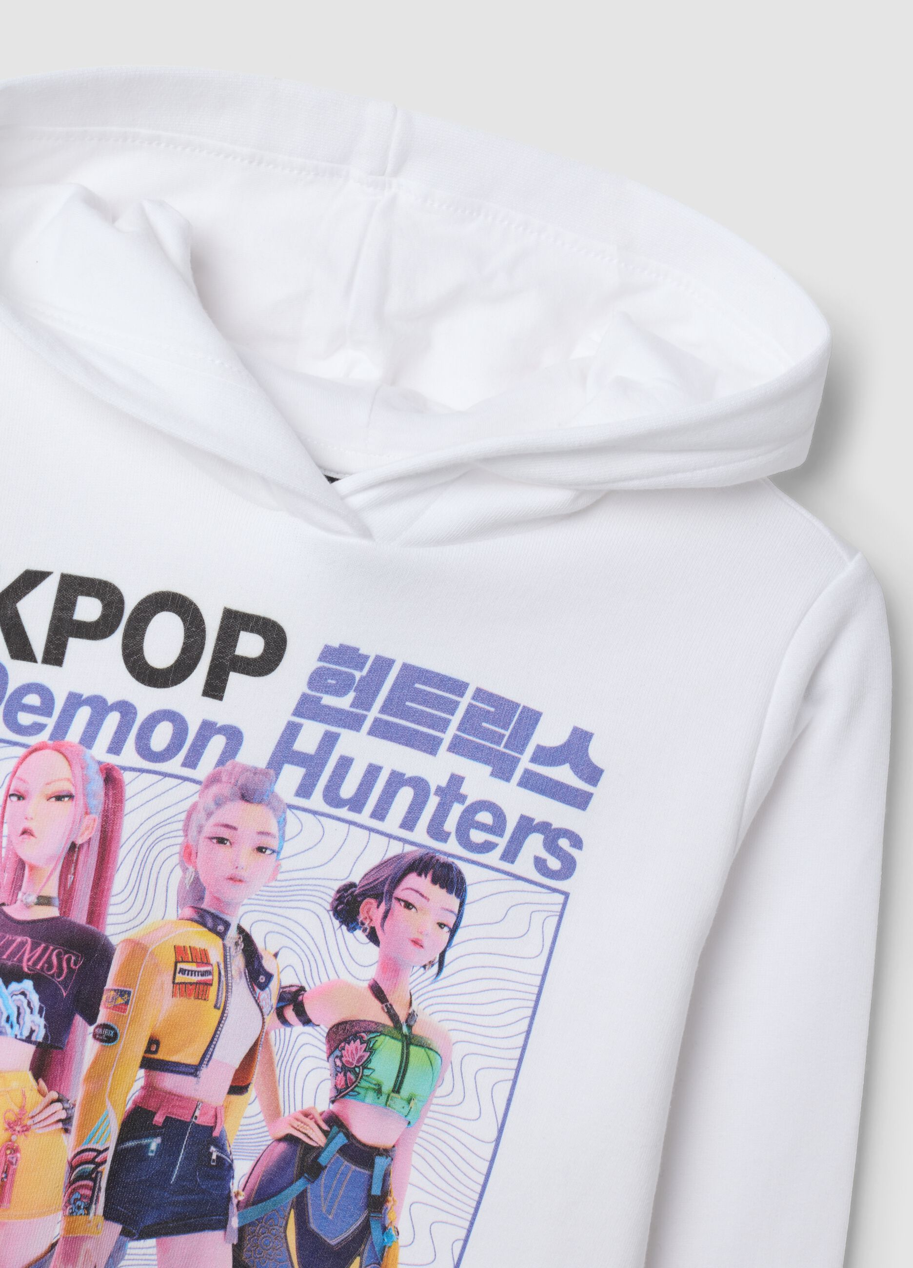 White 100% cotton hoodie with K-Pop Demon Hunters print