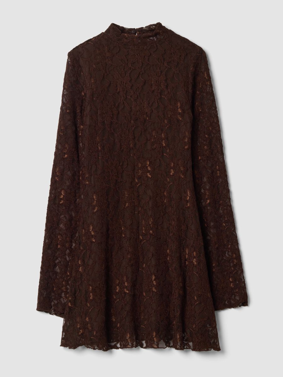 Brown stretch dress with high neck_0