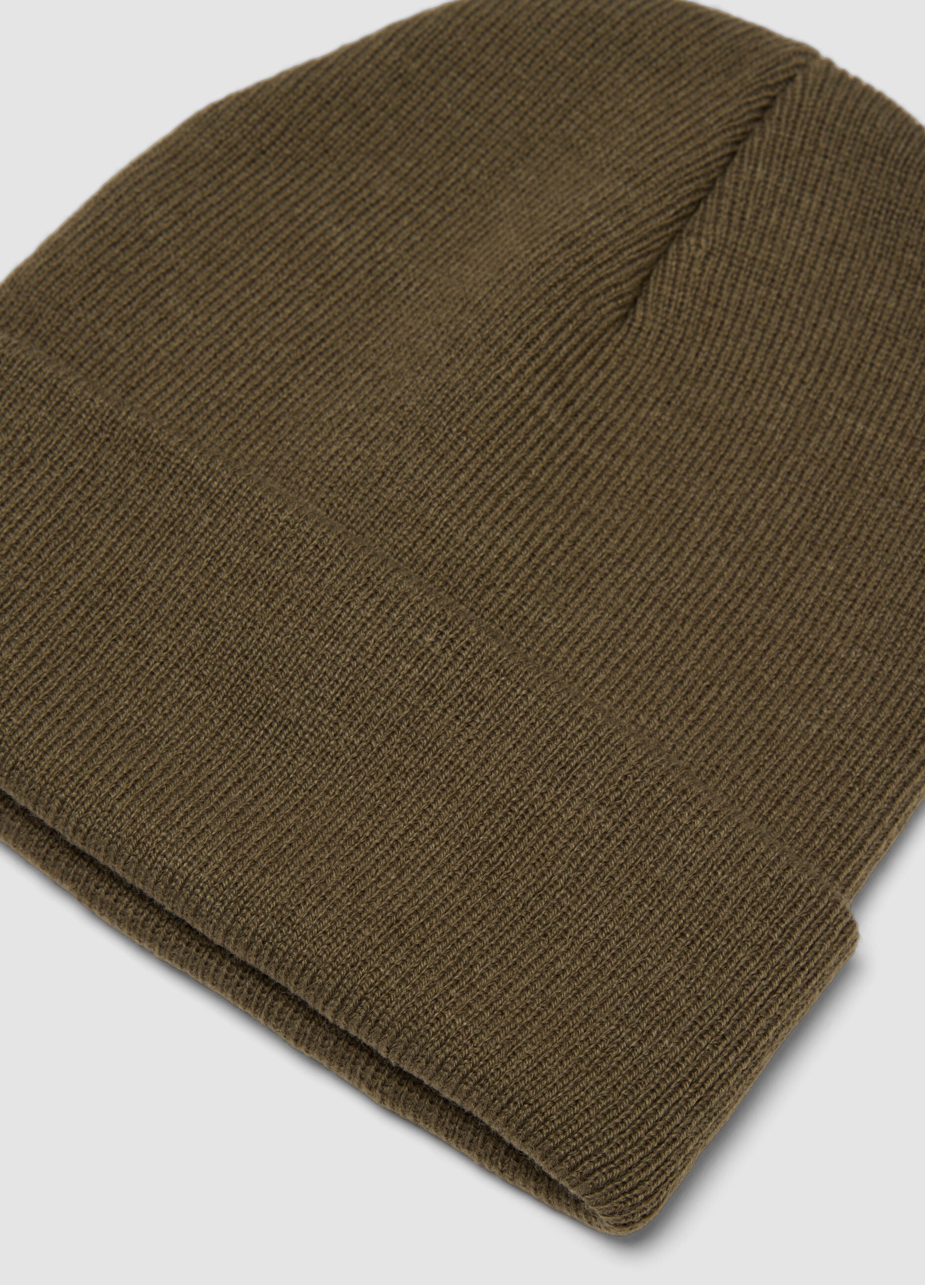 Green jersey knit beanie with turn-up cuff