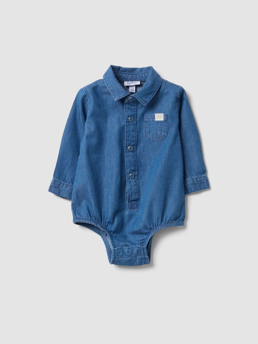 Blue pure cotton bodysuit with crew neck_0