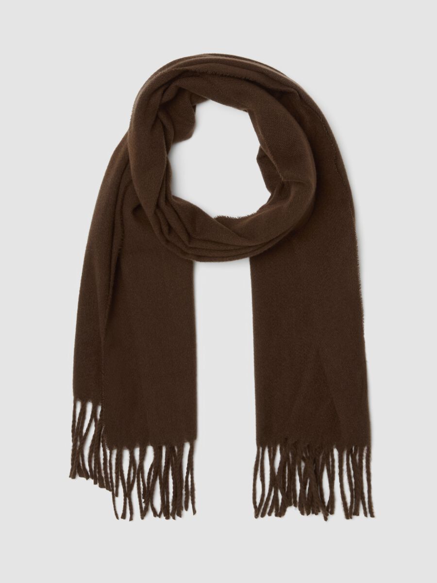 Brown fringed scarf in viscose blend_0
