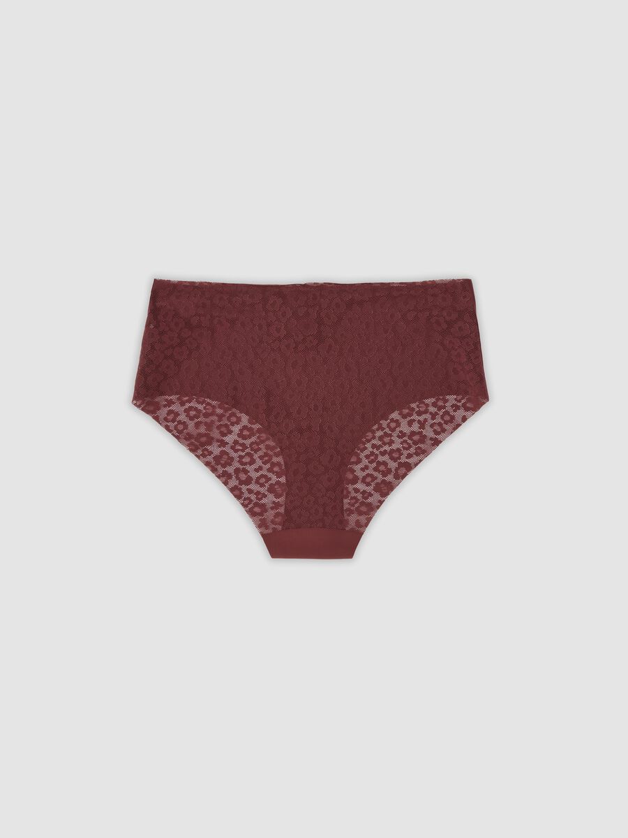 Red stretch-fabric briefs with floral inserts_2