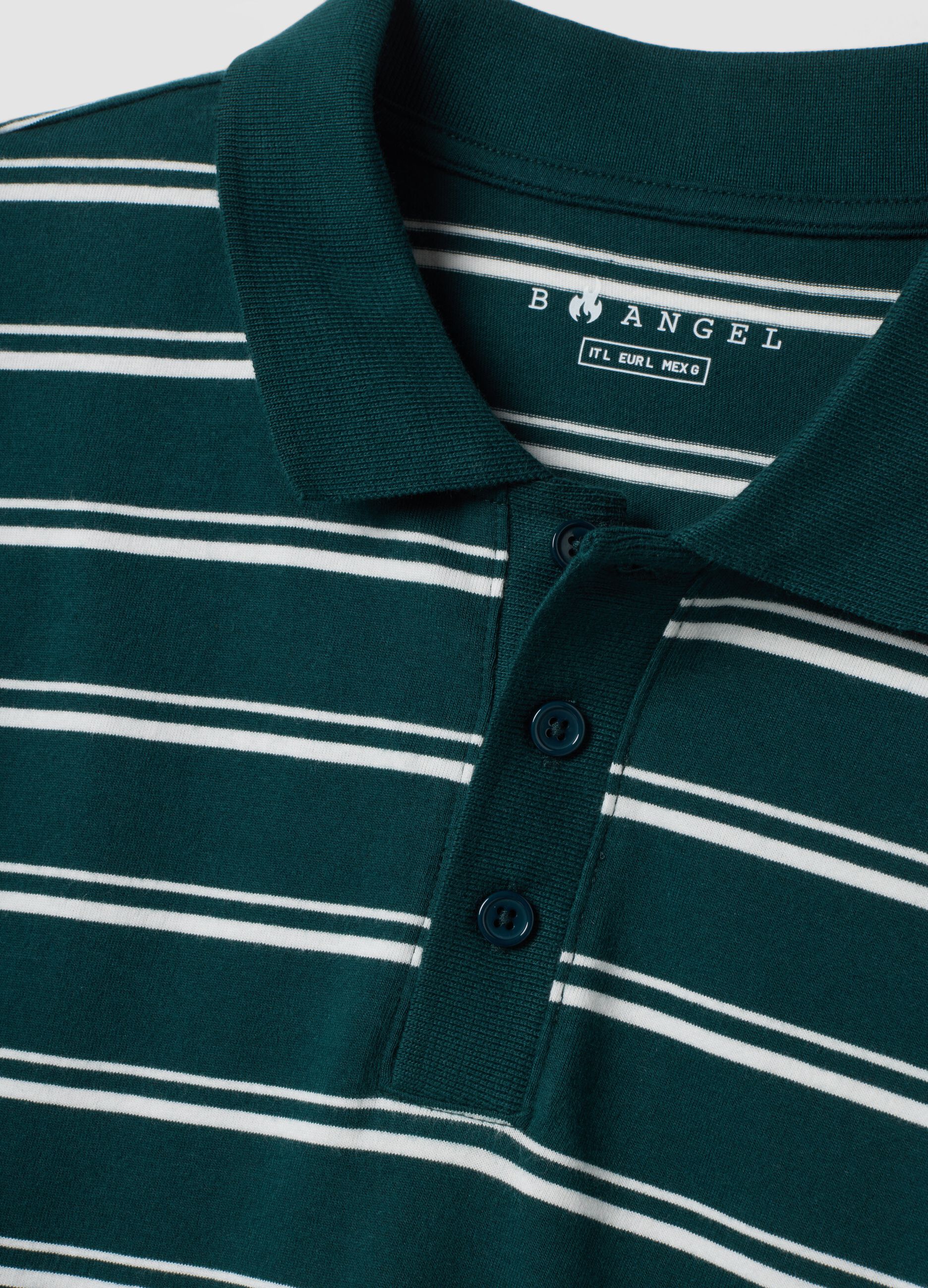 Polo verde in puro cotone a righe regular fit
