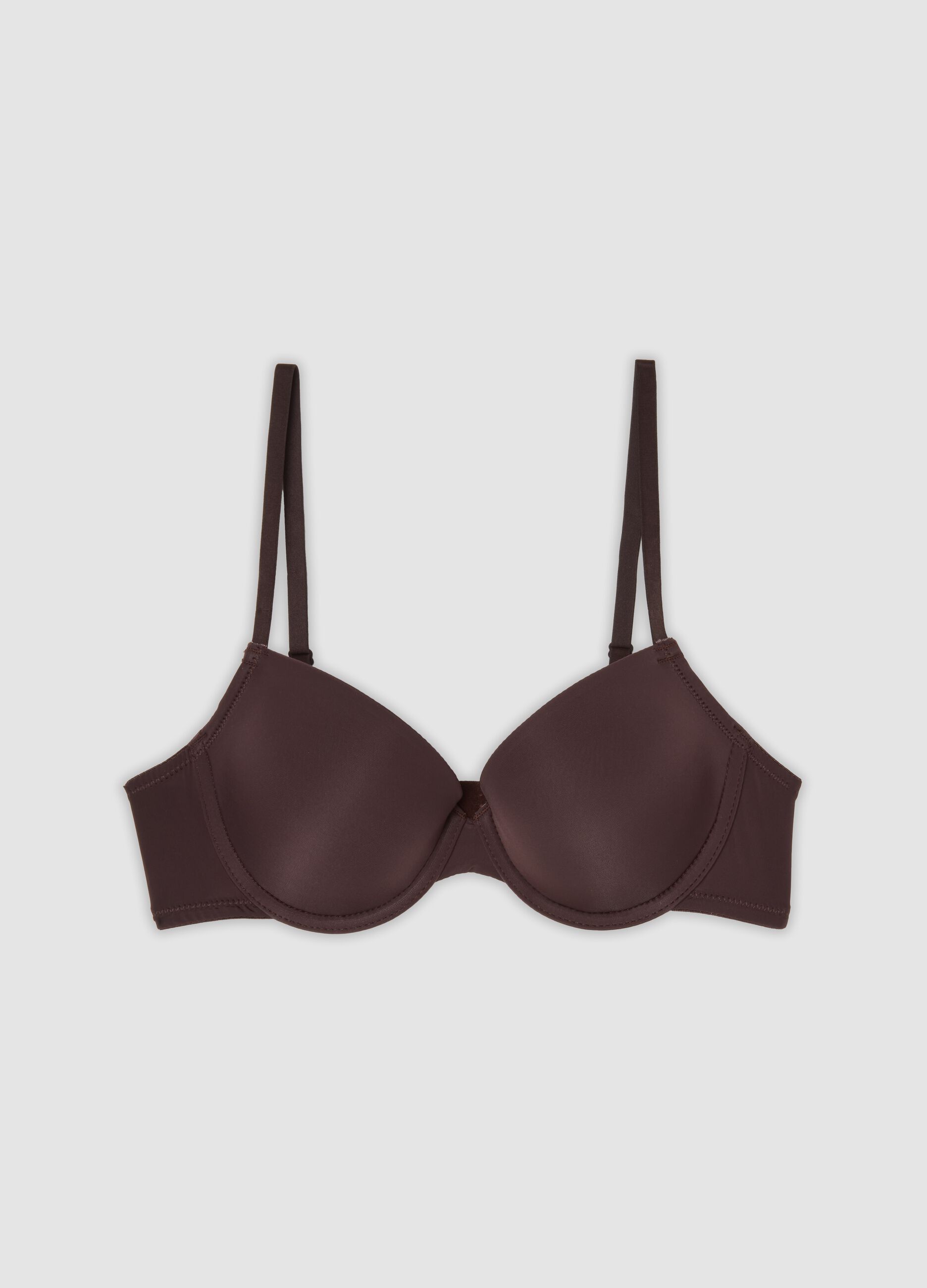 Brown padded stretch-fabric bra
