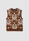 Brown and white wool-blend crew-neck gilet_0
