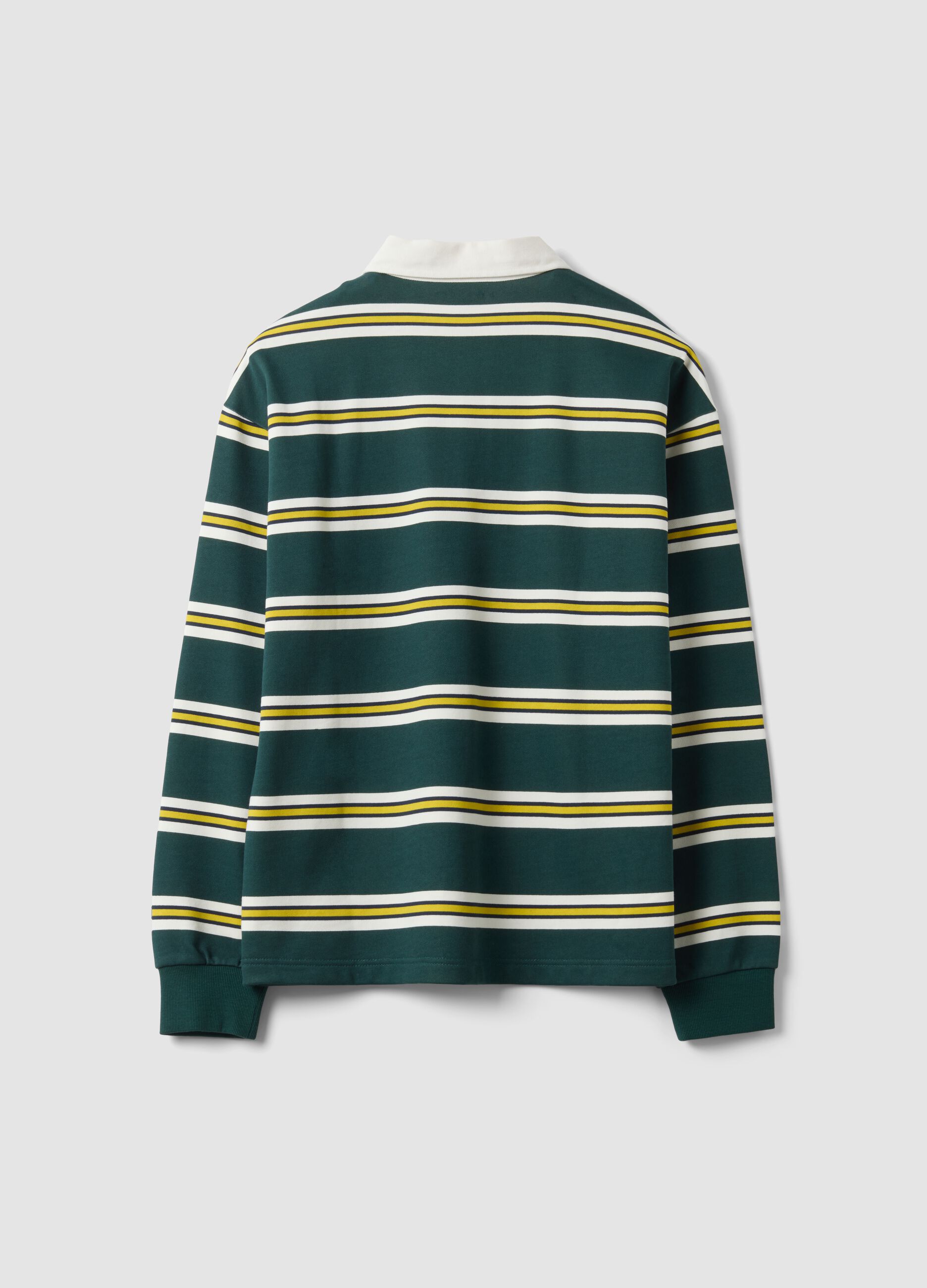 Green and yellow pure cotton striped polo shirt, regular fit