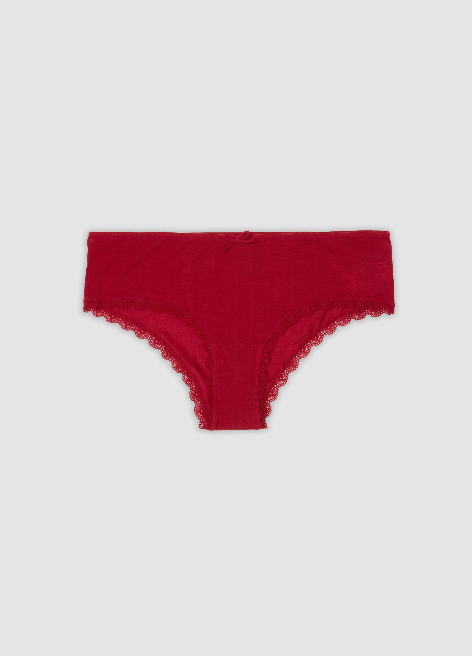 Red stretch modal hipster briefs with lace