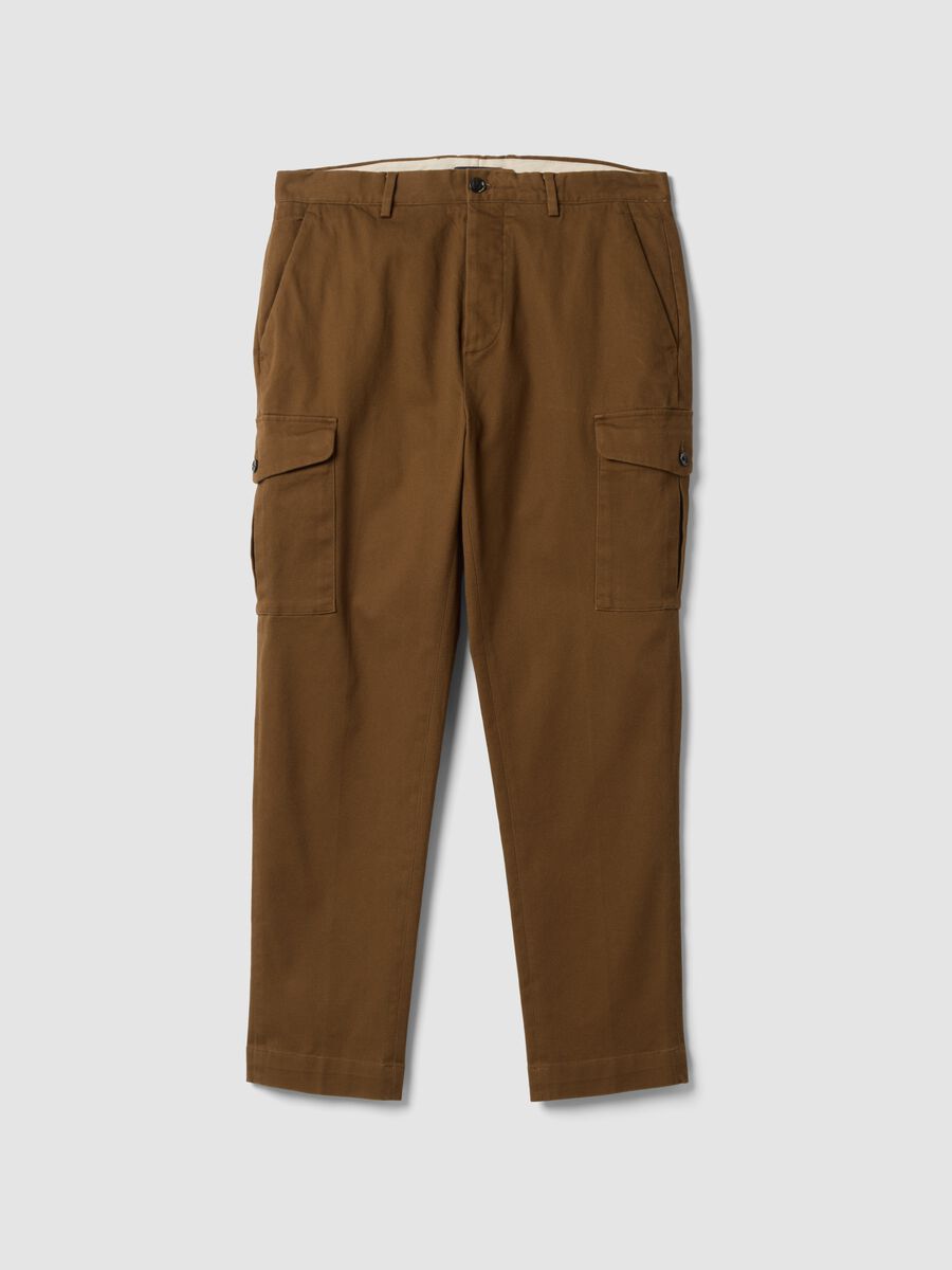 Brown comfort-fit stretch cotton twill cargo trousers_4