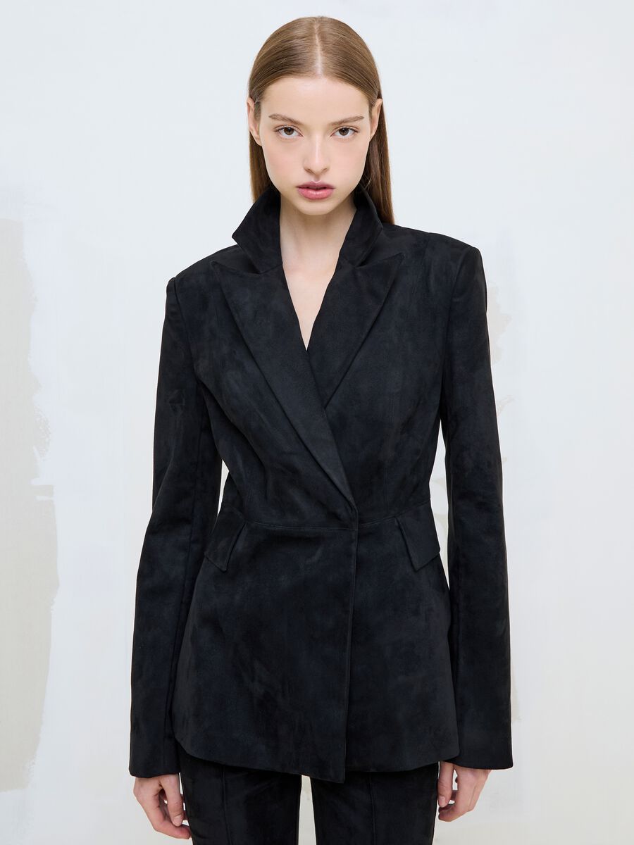 Black Faux Suede Blazer_1