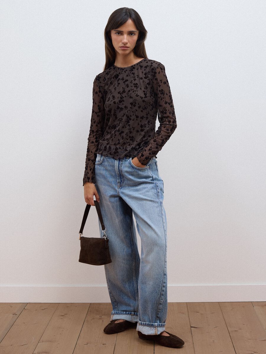 Black stretch floral-pattern T-shirt_1