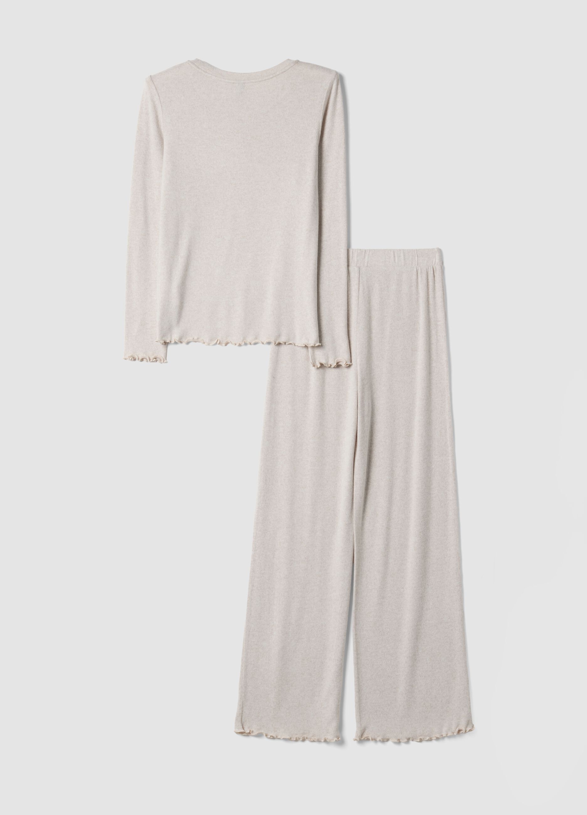 Beige stretch viscose pyjamas with crew neck
