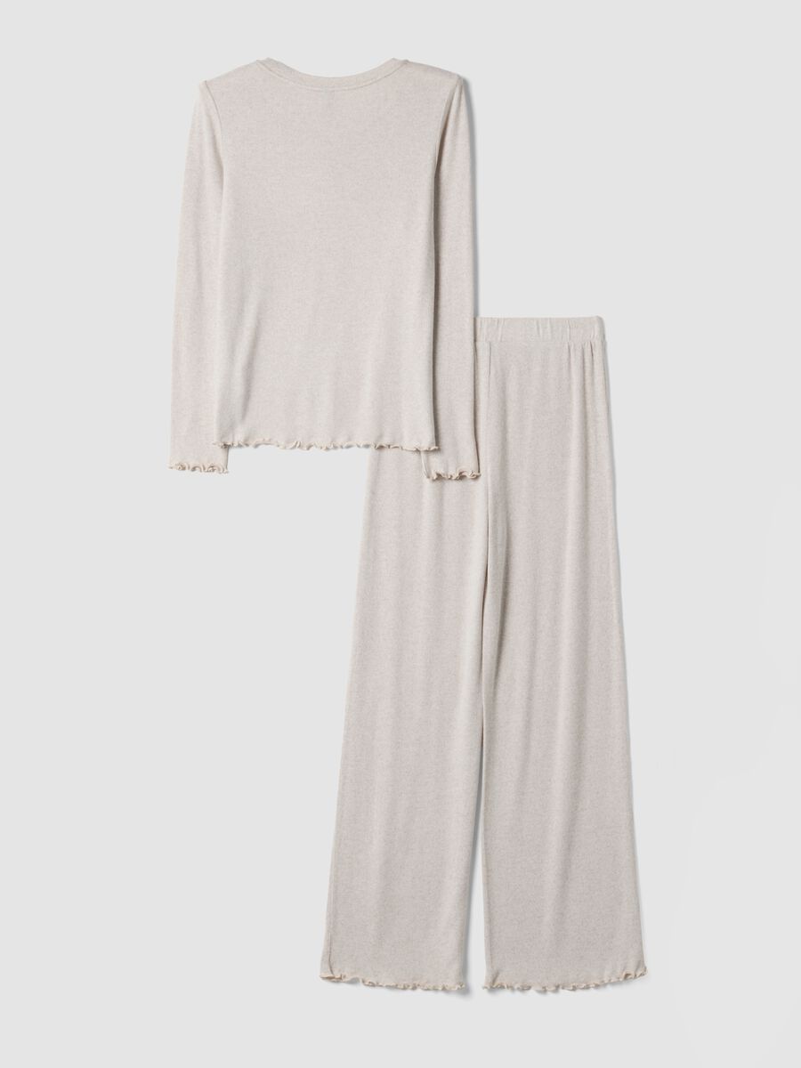 Beige stretch viscose pyjamas with crew neck_2