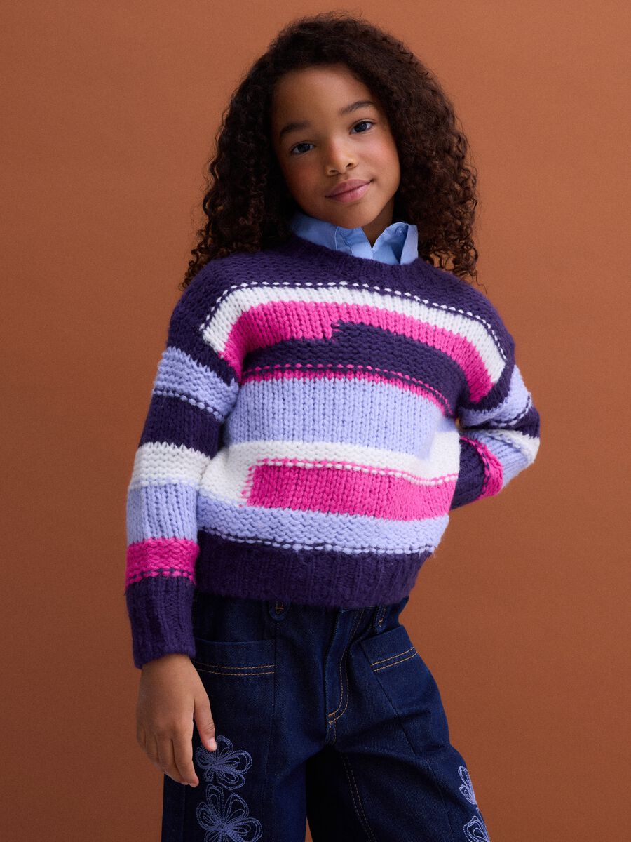 Purple striped crew-neck jumper, regular fit_0