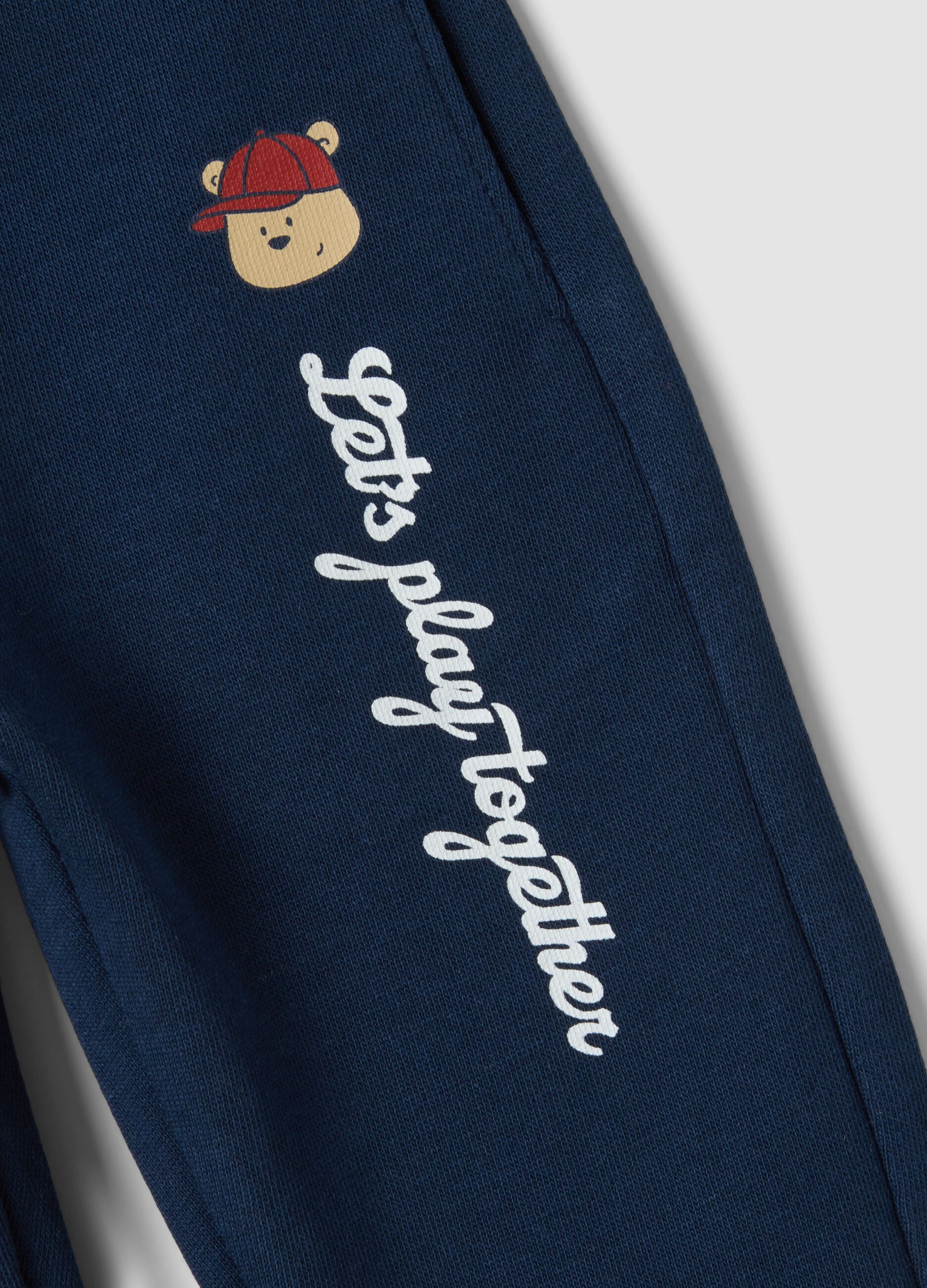 Blue pure cotton jogger trousers with teddy bear print