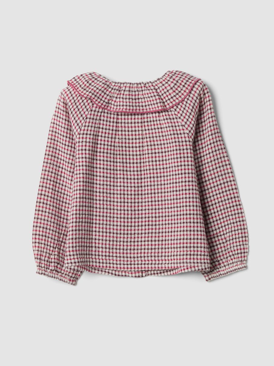 Ecru, burgundy red and deep pink viscose and cotton blend shirt_1