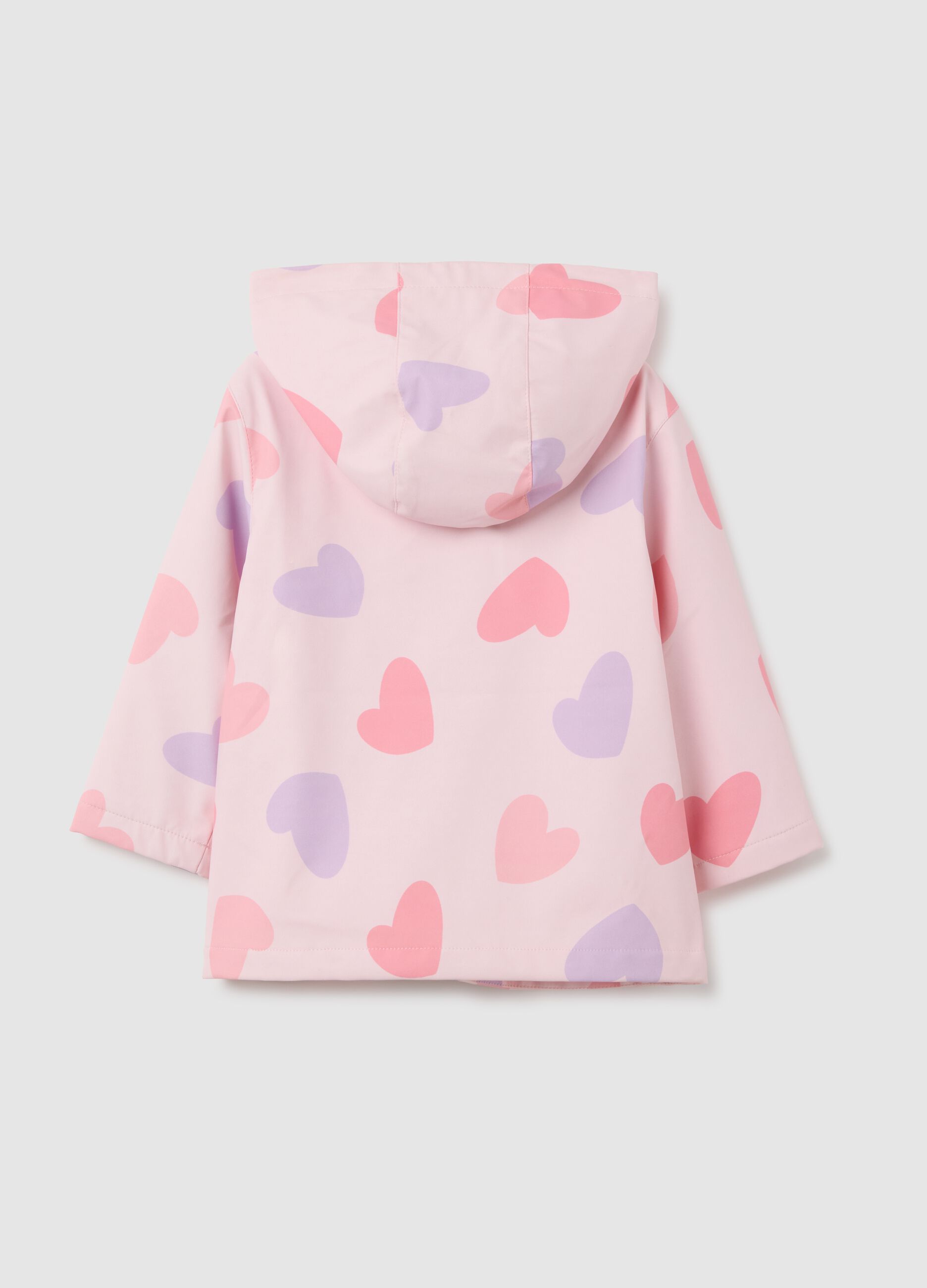 Girl's regular fit pink raincoat with hearts