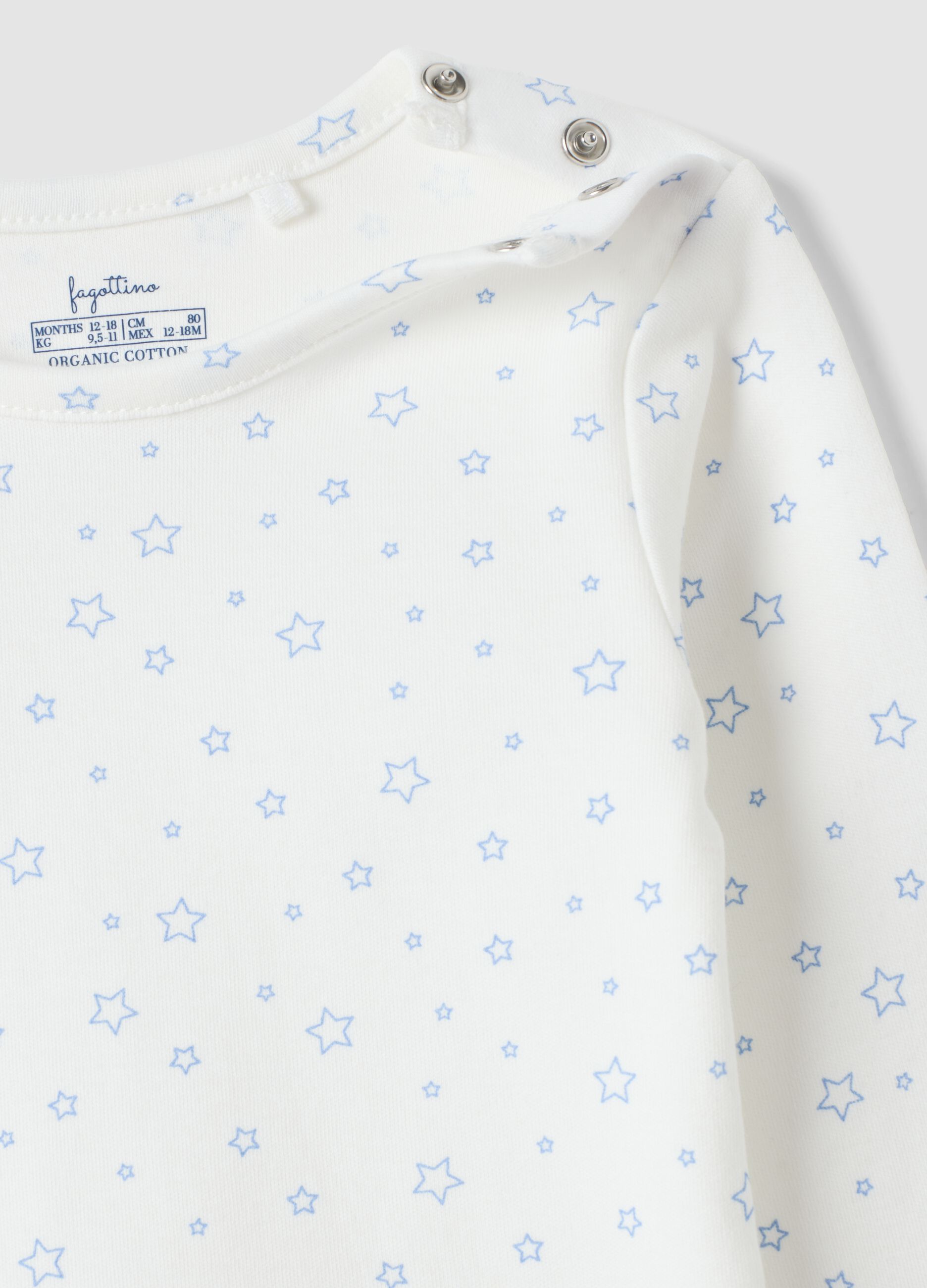 3-pack of blue and white organic cotton babygrows with crew neck