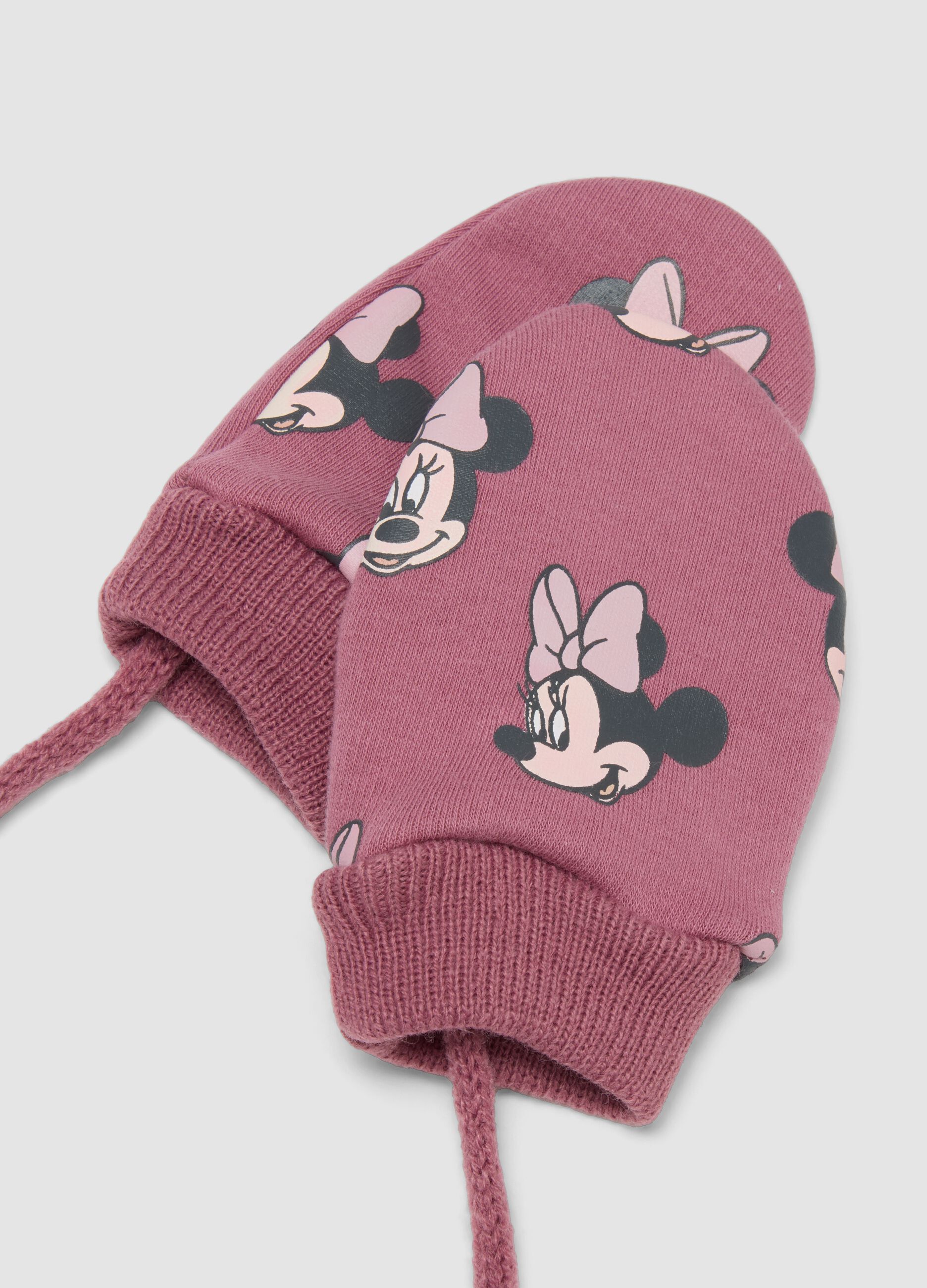 Pink stretch fabric Minnie print gloves