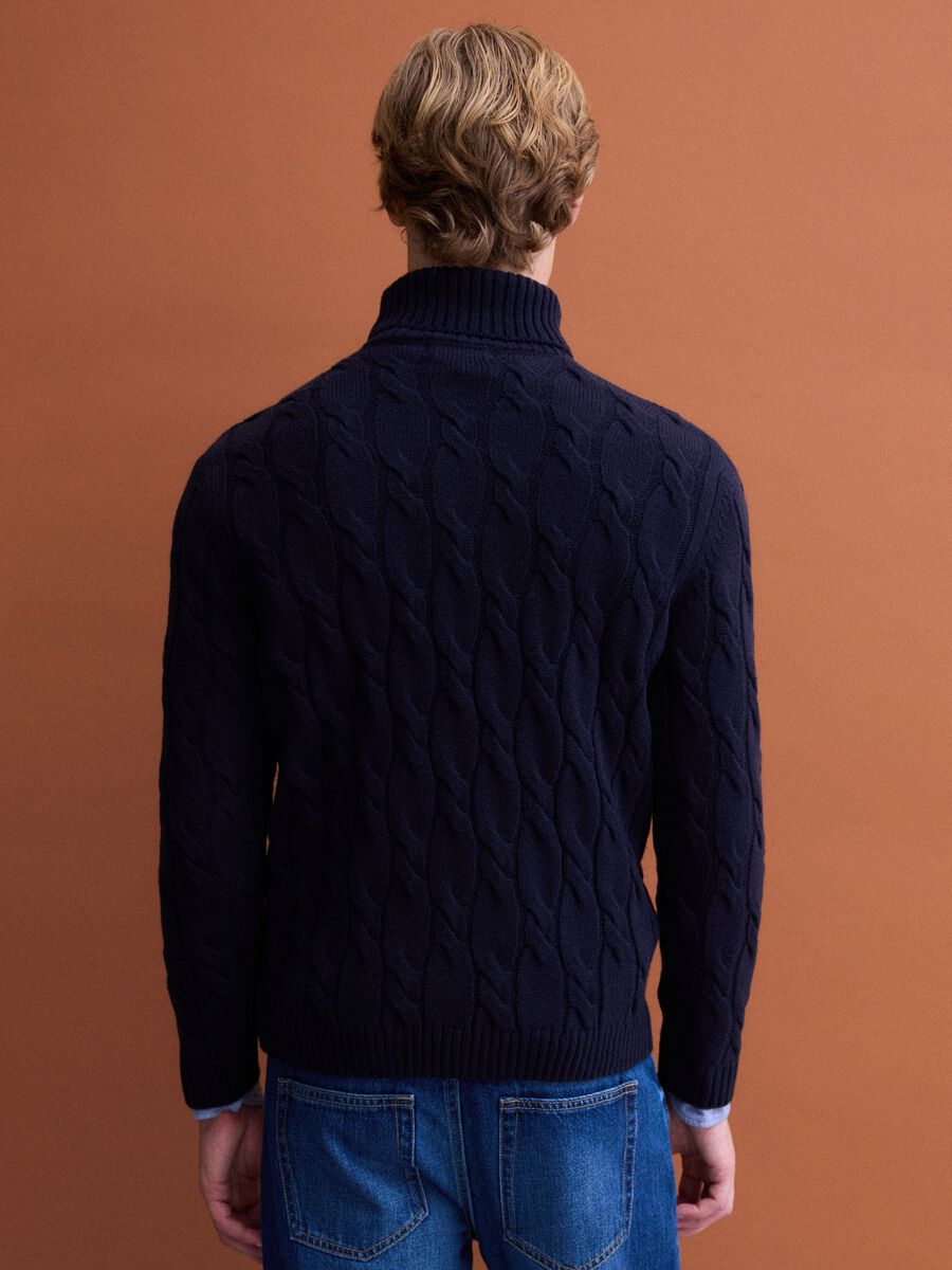 Navy blue cable-knit wool-blend regular-fit roll-neck jumper_3
