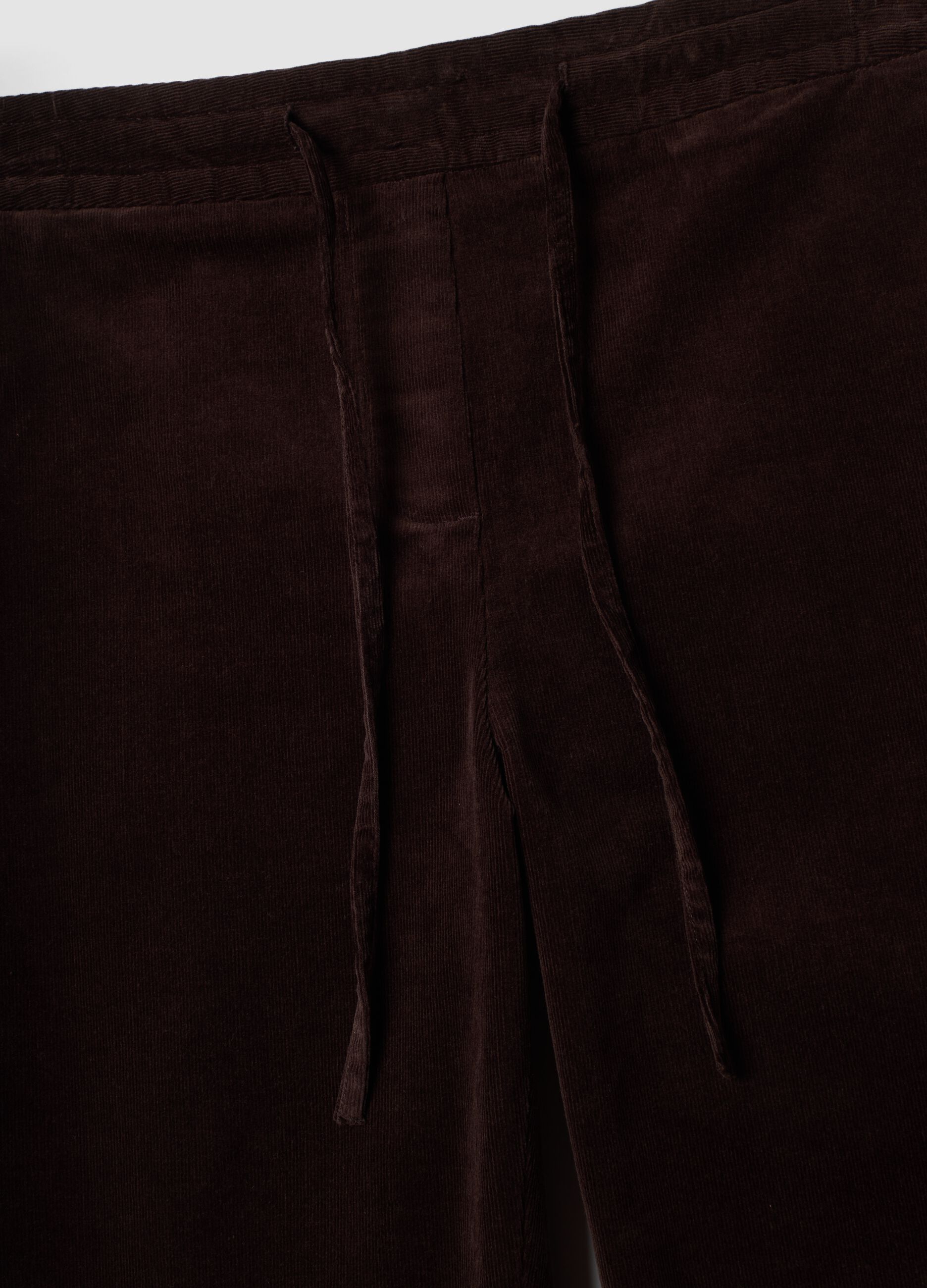 Brown ribbed stretch-cotton trousers with elasticated waistband