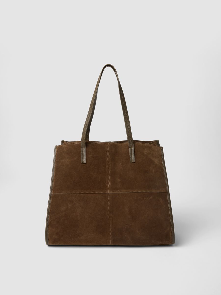 Brown genuine leather handbag with double handles_2