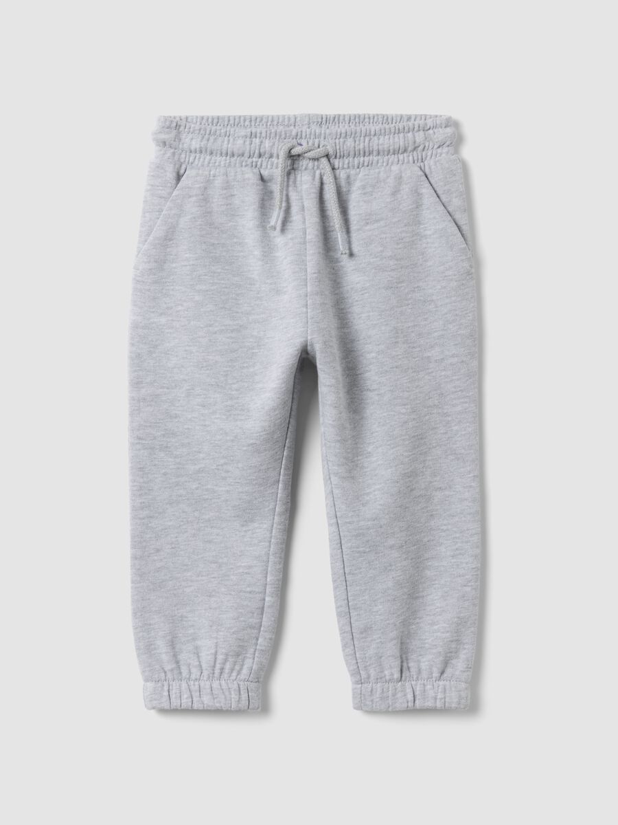 Grey jogger trousers in pure organic cotton with drawstring for baby boy_0