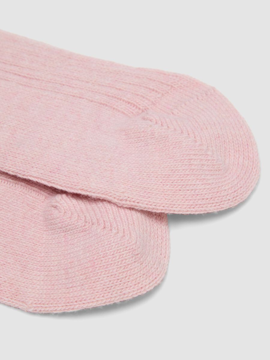 Pink ribbed socks in wool, viscose and stretch cashmere blend_1