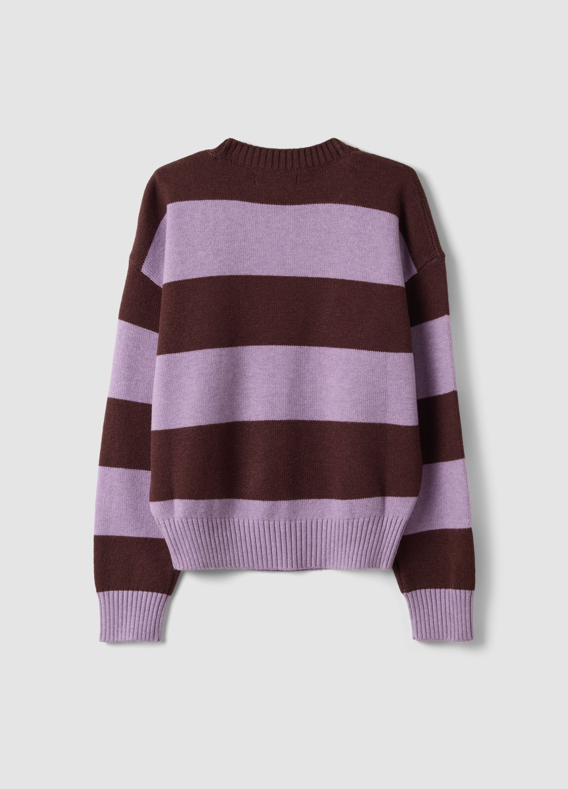 Maglia multicolor in misto viscosa a righe con ricamo orsetto regular fit