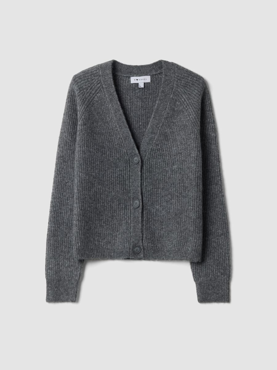 Grey stretch-wool cardigan with deep V-neck, oversized fit_4