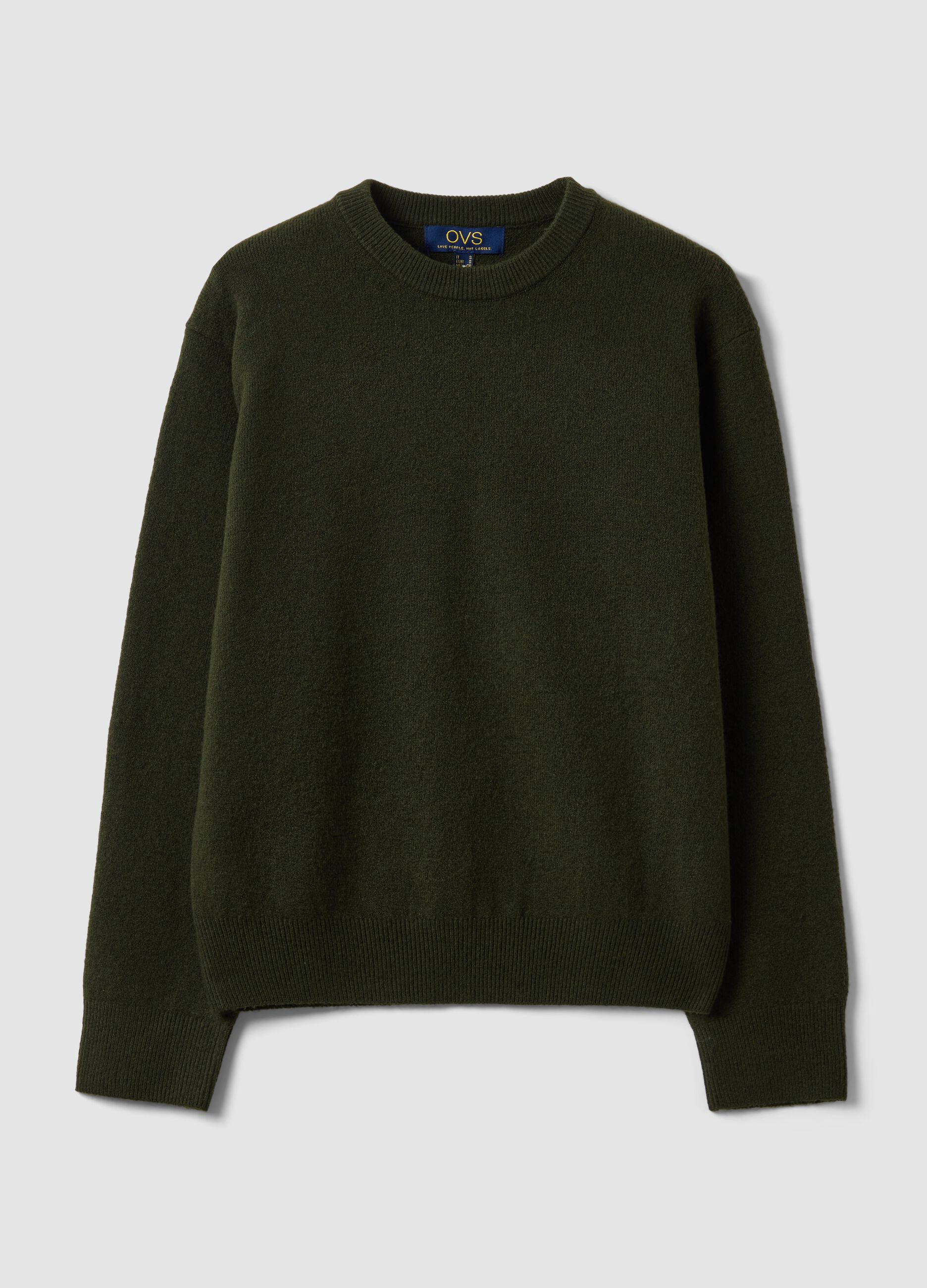 Maglia verde in lana elasticizzata a girocollo