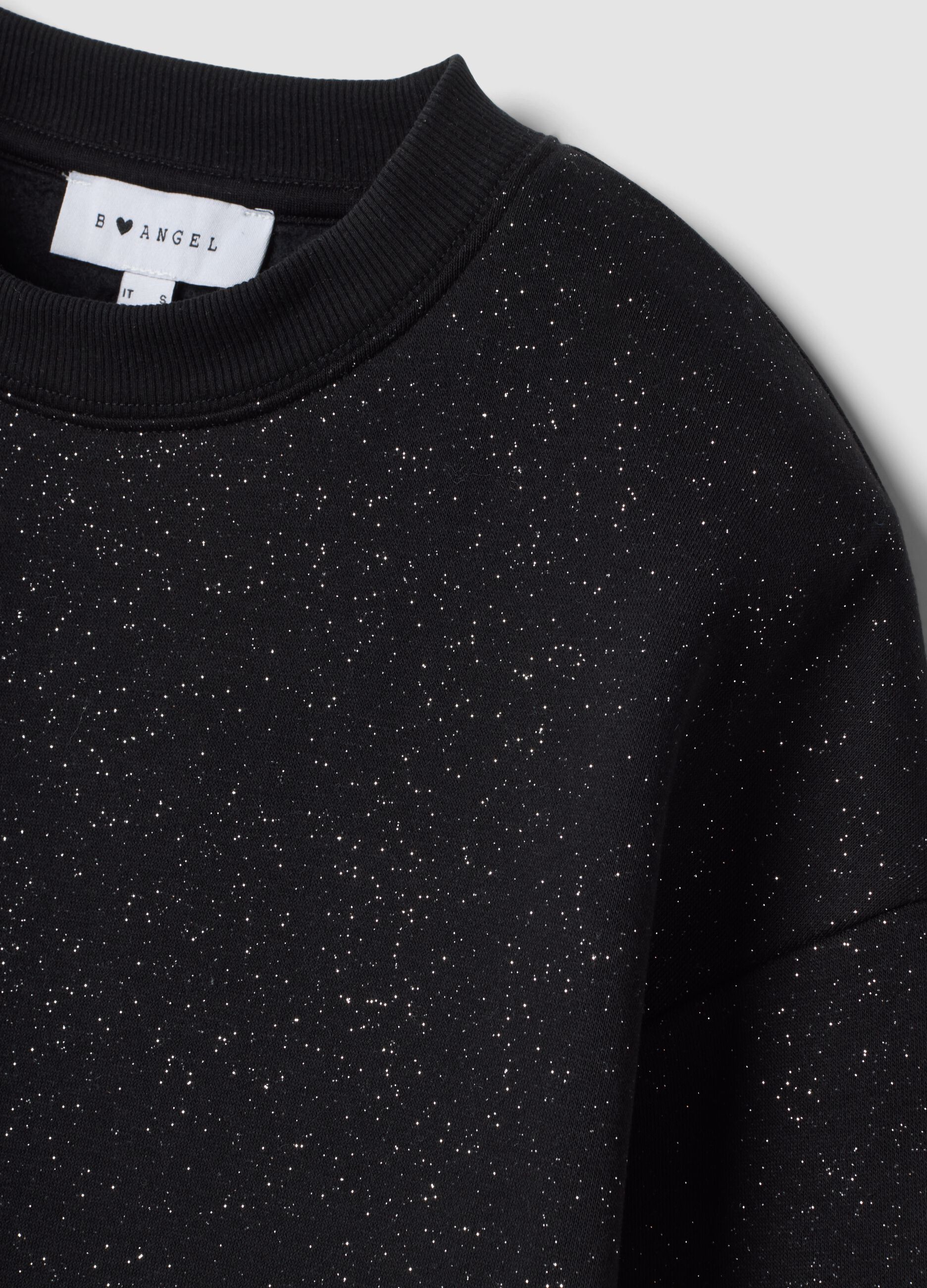 Black cotton-blend crew-neck sweatshirt with lurex print