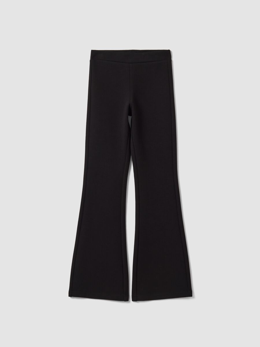 Black flared-fit stretch cotton leggings for girls_3