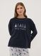 Navy fleece pyjamas with crew neck top and printed trousers_1
