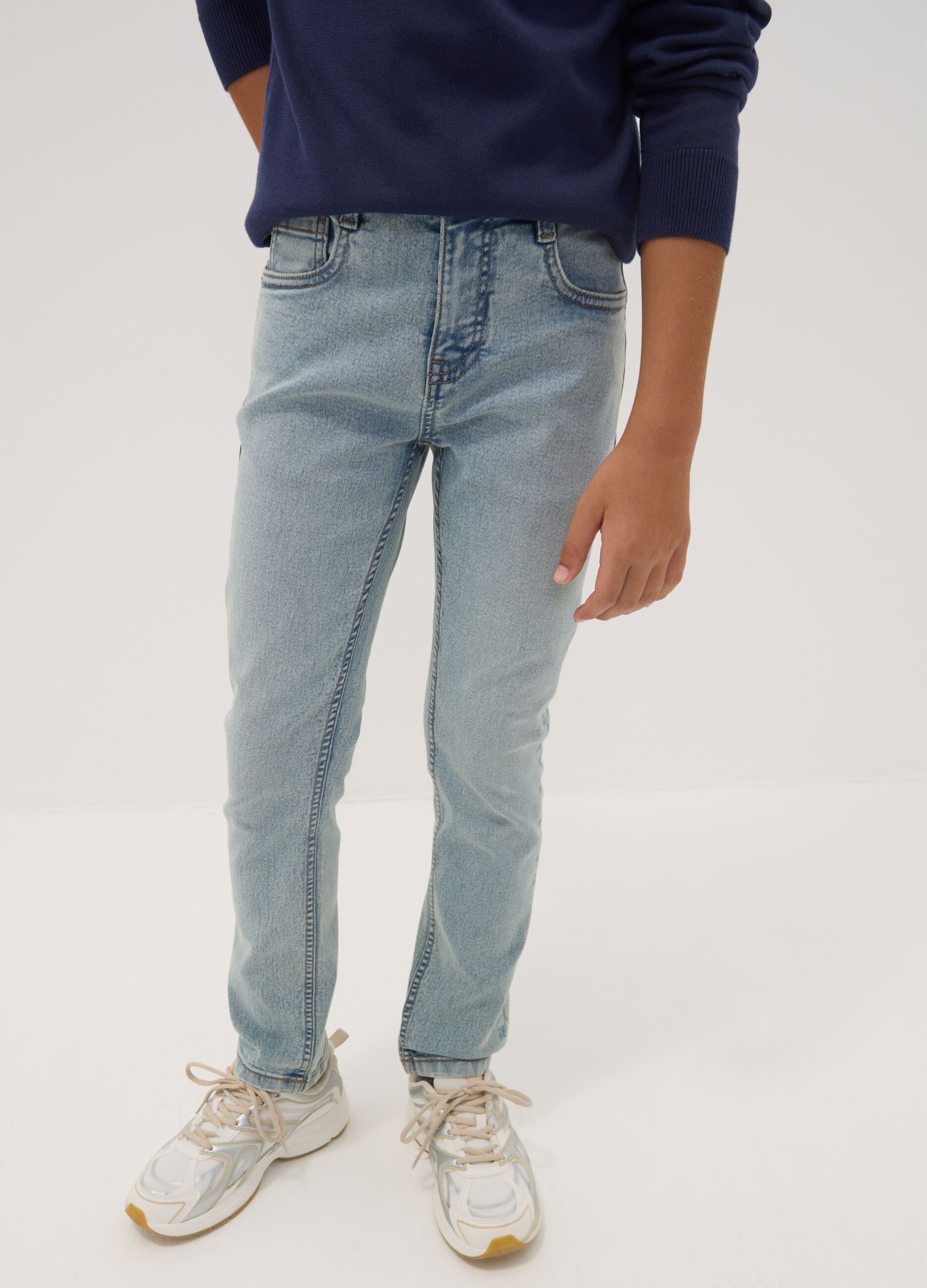 Light Blue Stretch Cotton Regular-Fit Jeans for Boys