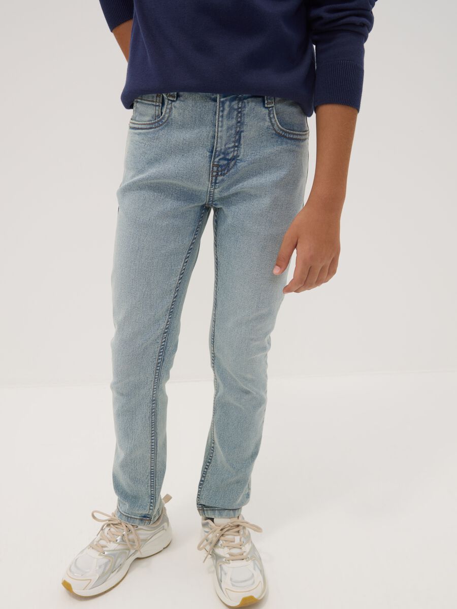 Light Blue Stretch Cotton Regular-Fit Jeans for Boys_2