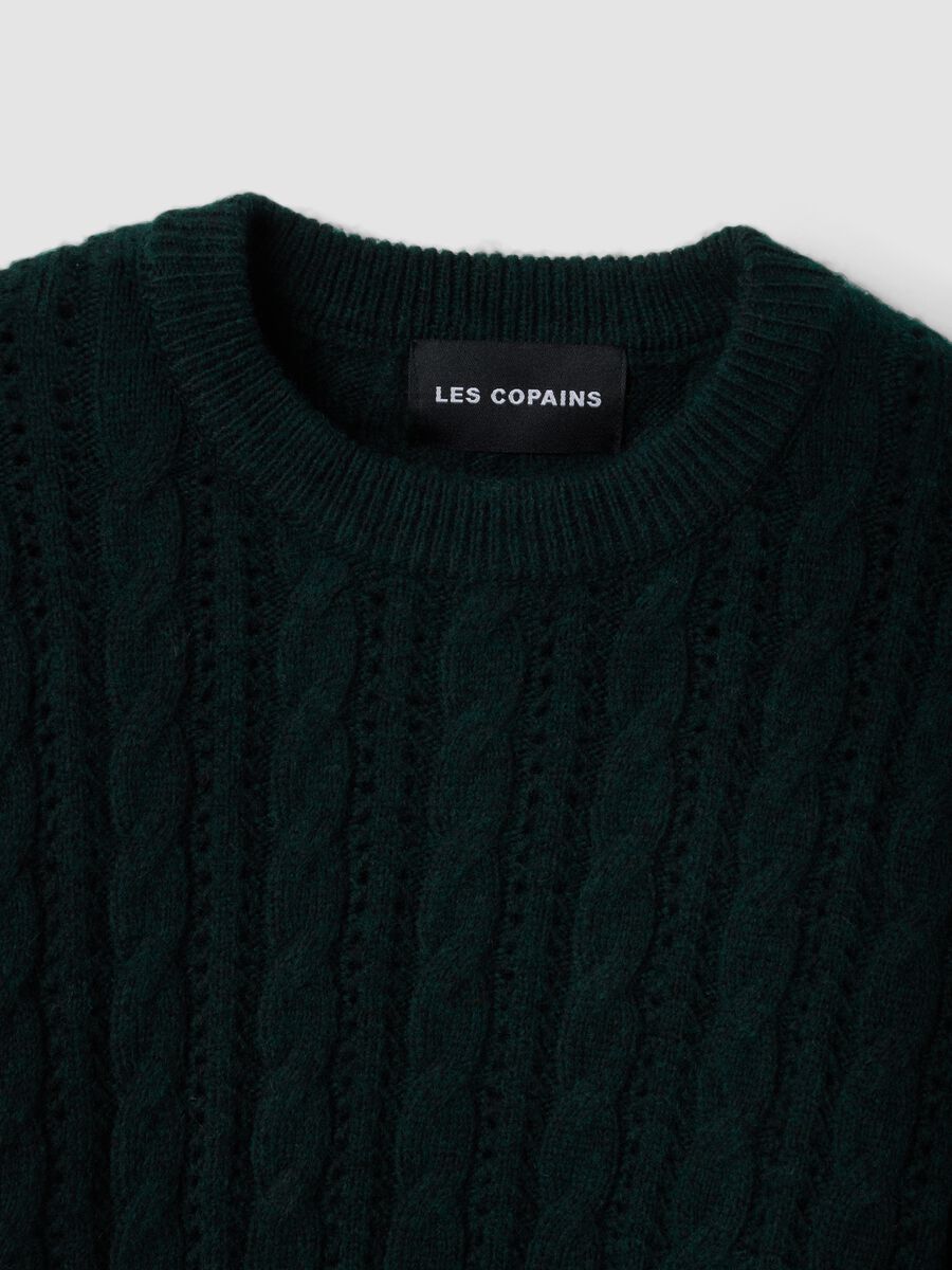 Green crew-neck cable-knit wool-blend jumper, regular fit_5