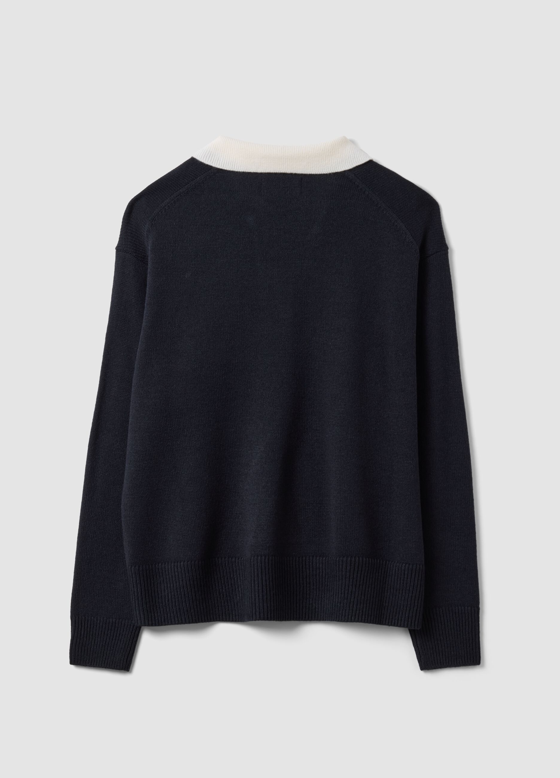 Blue wool-blend polo-collar jumper