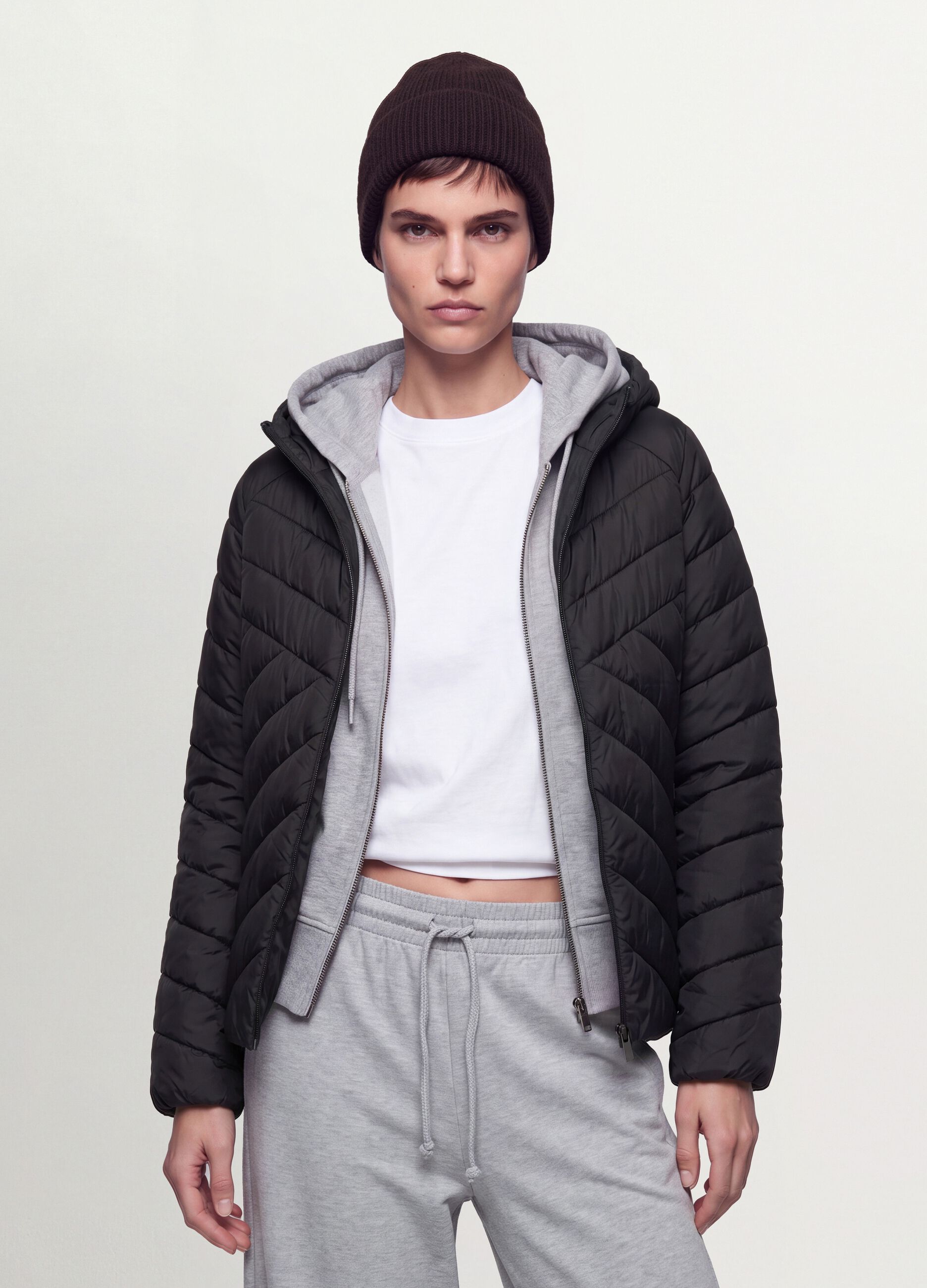 Black Ultralight Quilted Jacket with Hood and Zip