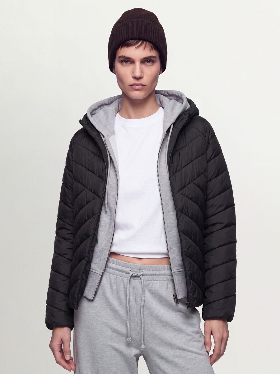 Black Ultralight Quilted Jacket with Hood and Zip_0