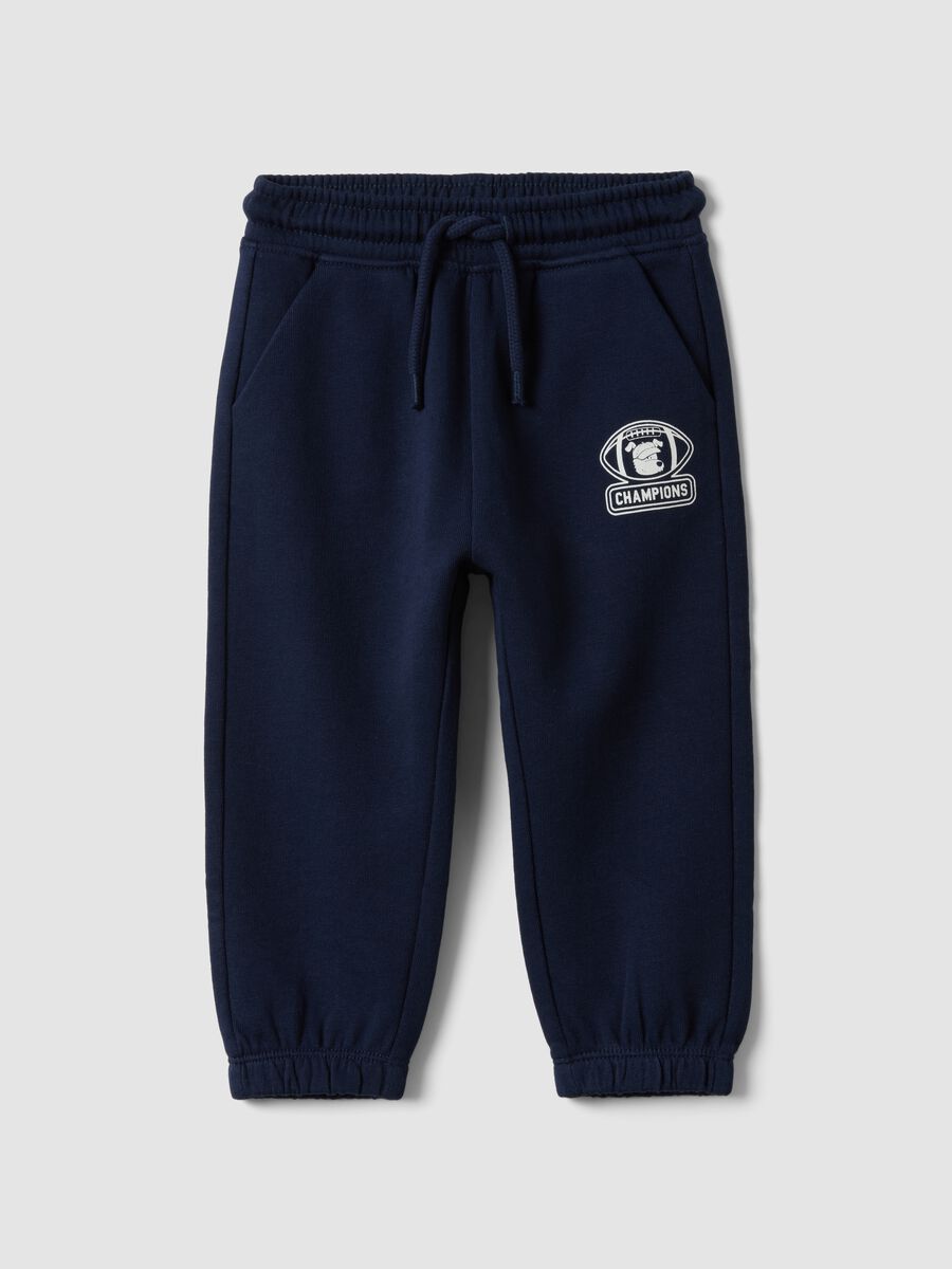 Blue jogger trousers in pure organic cotton with drawstring for baby boy_0