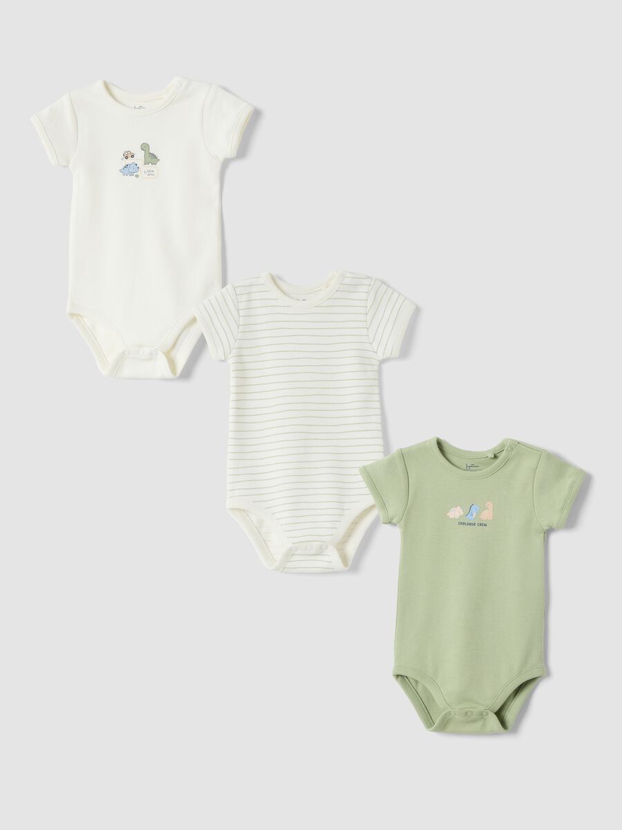 3-pack green and white organic cotton crew-neck bodysuits_0