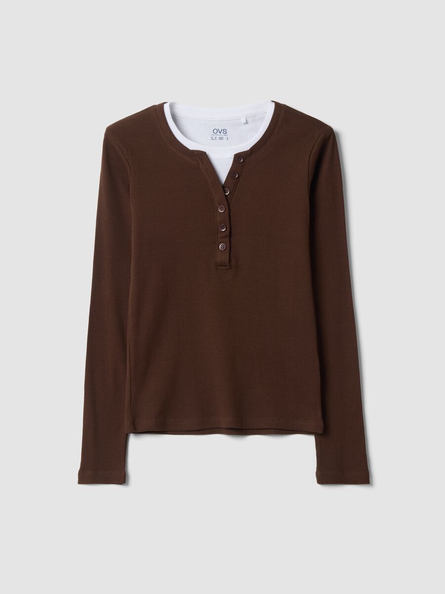 Brown crew-neck T-shirt in pure cotton, regular fit_0
